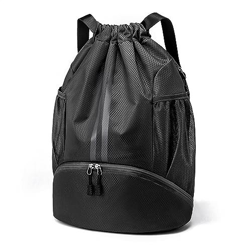 Corpower Turnbeutel für Jungen Kinder Damen Herren,Sportbeutel Sportrucksack mit Breit Kordelzug Netztasche Ball-Fach,sporttasche basketball tasche rucksack gym bag schwarz fussballtasche