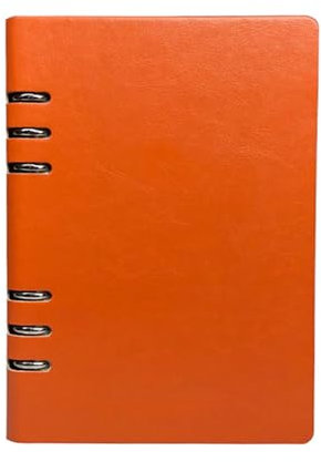 Orange, A5 Größe (17x23cm/6.6x9inch) Leder Ringbuch Notizbuch nachfüllbar Edelstahl Cut-Out Notizblock, 100 Seiten wasserdicht Easy-Open Schalter