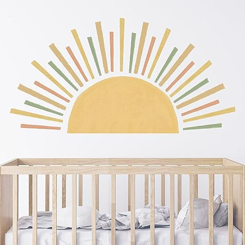 Wandtattoo Sonne Kinderzimmer Boho Wandsticker, Wandtattoo Regenbogen Sonne Wandaufkleber Boho Dekor Kinderzimmer Wandsticker Wanddeko für Kinder Mädchen Junge, Kinderzimmer