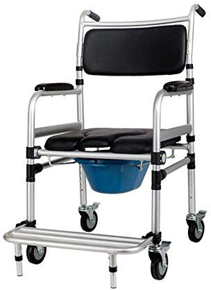 TEmkin Rollbarer Toilettenstuhl mit gepolstertem Sitz und höhenverstellbarer Rückenlehne, Vier Räder mit Bremse