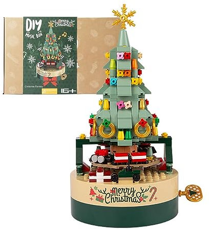 Weihnachtsbaum Spieluhr Bausteine Bausatz, 360 Klemmbausteine Drehbare Weihnachtsbaum Modellbausatz, Konstruktionsspielzeug für Erwachsene und Kinder, Kompatibel mit Lego