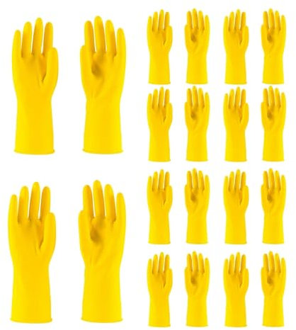HOMESHOPA Household Rubber Gloves, Medium 10 Pairs Yellow Cleaning Washing Up Gloves, Non Slip Kitchen Dishwashing Gloves with Cotton Lining, Flexible Long Sleeves Reusable Waterproof Latex Gloves