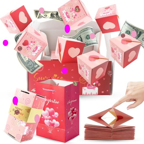 Fosoloni Überraschungsbox-Geschenkbox, Bounce Explosionsbox geburtstag, Pop Up Geschenkbox DIY, Explodierende Konfetti Geschenkbox für Hochzeiten, Jubiläen, Weihnachten und mehr (Rosa)