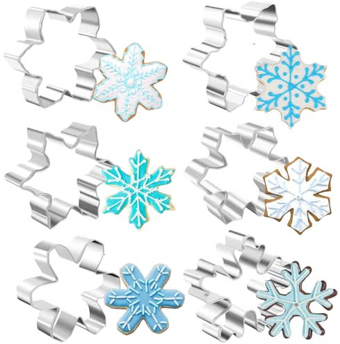 Lot de 6 emporte-pièces en forme de flocon de neige en acier inoxydable - Emporte-pièces de Noël en forme de flocon de neige - Emporte-pièces pour gâteaux fondants - Outils de cuisine