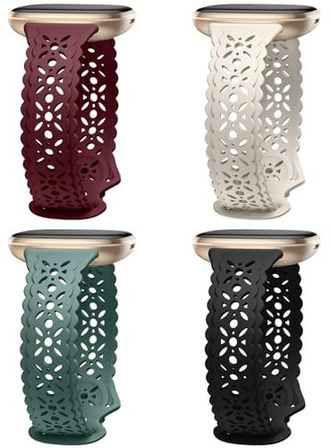 Charlam 4 Pezzi Cinturino in Silicone Compatibile con Fitbit Versa 3/ Versa 4 Cinturino/Fitbit Sense/Sense 2 Cinturini, Morbido Hollow-out Sportivo Cinturino di Ricambio per Donne Ragazze