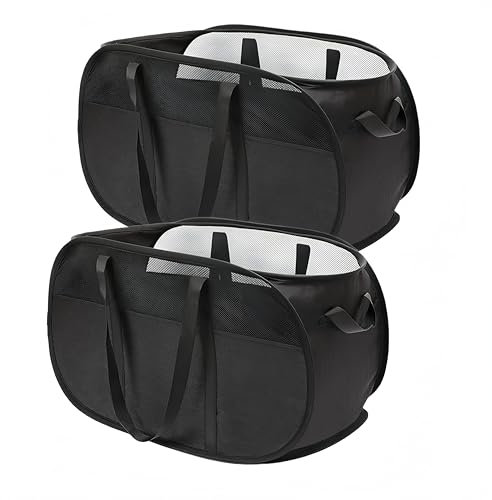 2er-Pack faltbare Pop-Up-Wäschekörbe mit reißfestem Griff platzsparend, stabil, geeignet für Schlafzimmer, Waschküche und Wohnmobilreisen (Schwarz)