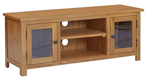 Homgoday Meuble TV en chêne massif 110 x 35 x 44 cm, meuble pour TV, salon, salle à manger, bureau, télévision, équipement de musique, meuble bas de rangement