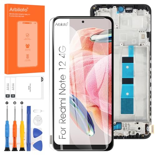 Pantalla LCD para Xiaomi Redmi Note 12 4G Pantalla LCD con chasis 23021RAAEG Touch Display Digitalizador Asamblea piezas de reparación (sin función de huella digital)