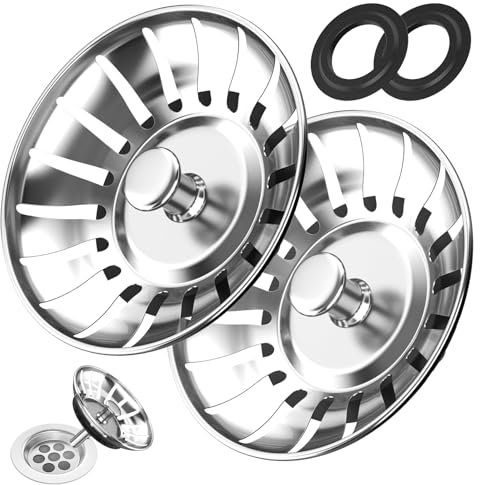 2 Pack Kitchen Sink Strainer Plug, 304 Stainless Steel Kitchen Sink Plug, Thicken Sink Plug Drain Stopper Diameter 78mm