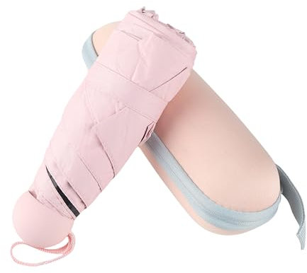 BAODINI, Mini ombrello da viaggio con custodia, piccolo, compatto, con protezione solare anti-UV, leggero, piccolo, tascabile, rosa chiaro, Mini