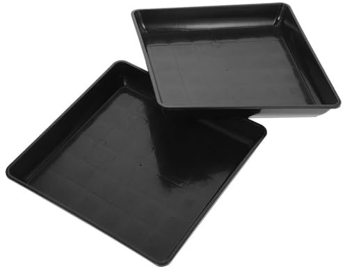 POPETPOP Lot de 2 soucoupes carrées en plastique pour pot de fleurs - 40,6 cm - Noir