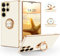 SouliGo Hülle kompatibel mit Samsung Galaxy S22 Ultra Hülle Handyhülle Slim weiche TPU Silikon Case Cover mit 360 Grad Ring Halter Ständer stabil Kratzfest Hülle für Samsung Galaxy S22 Ultra Weiß Gold