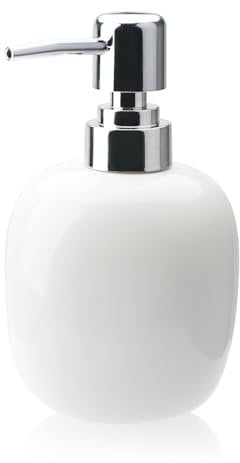 AstraLoom White Ceramic Soap Dispenser - 450ml/16oz Oval Design with Rustproof Plastic Pump, Refillable for Shampoo/Liquid Soap, Bathroom & Kitchen Essential