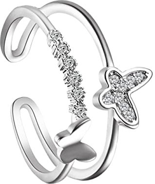 WRITWAA 2stücke Damen Verstellbar Doppelter Schmetterling Chic Schmuck Für Frauen Eleganter Fingerring Mit Zirkonia Für Besondere Anlässe Und Alltag