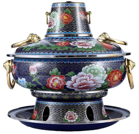 HHCTEBEC Pentola Calda in Rame cloisonné Pentola Calda Vecchia Pechino Pentola in Rame Antica Pentola Cinese A Carbone Pentola Shabu Shabu A Due Sapori,A-34cm