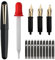 SIPLIV Majohn Q2 Mini Resin Fountain Pen Pocket-Size Travel Pen Iridium Fine Nib Fountain Pen with 3 Pen Nibs, Short Size Eyedropper and 20 Black Ink Cartridges - Black