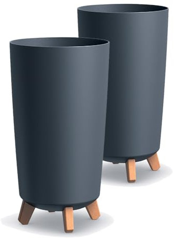 Tymar Übertöpfe groß mit Füßen, Blumenübertopf, Blumentopf Gross, Blumenkübel matt, Pflanzkübel für Außen und Innen ((2pack) Anthrazit ; Höhe 44,5 cm/ø 24 cm)