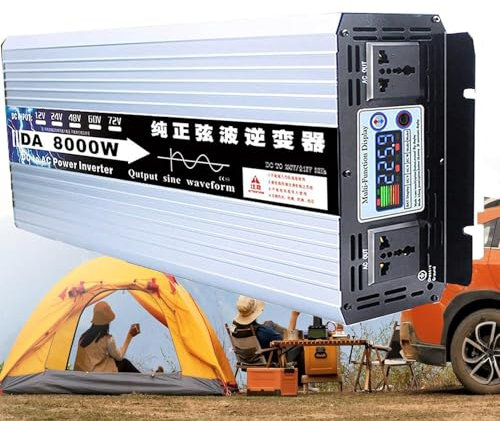 Reiner Sinus-Wechselrichter, 6000 W/8000 W Solar-Wechselrichter, Hohe Umwandlungseffizienz, Elektrogeräte, Bildschirmanzeige, Geeignet Für Outdoor, Reisen, Camping,8000W-48Vto110V
