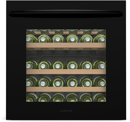 Klarstein Vinsider 30 cave à vin encastrable - 30 bouteilles, 1 zone, 5-20°C, éclairage LED, vitre anti-UV, étagères en bois, silencieuse, classe G, porte vitrée noir