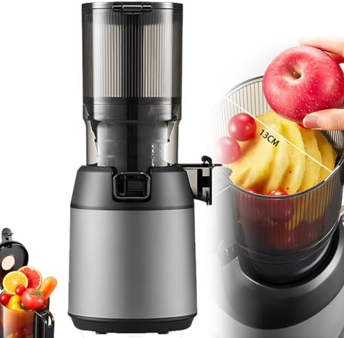 QIeAny 300W Slow Masticating Juicer, Fruit And Vegetable Fresh Juicer with Pure Juice Rate ≥98%, 13CM Diameter+150NM+Juice Separation+No Cutting And Whole Squeezing+Squeezing Gyro without Blades,Grey