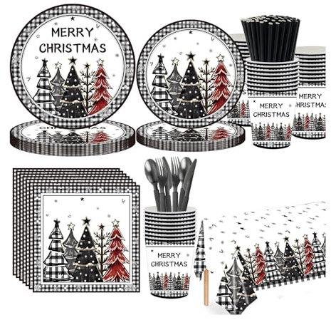 # Juego de platos desechables de tablero de ajedrez blanco y negro (sin ) (negro, talla única)