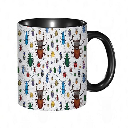 reyawdf Original Tasse mit lustigem Design,Käfer bunt Käfer Natur Marienkäfer Tier braun blau,330ml, für Kaffee- und Teeliebhaber, als Geschenk für Weihnachten, Geburtstag und mehr