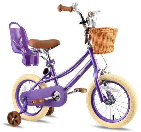 RULLY 12 Donna Fahrrad für 2-3 Jahre alte Kleinkinder und Mädchen, 12 Kinderfahrrad mit Stützrädern und Korb, Retro-Stil in Lila