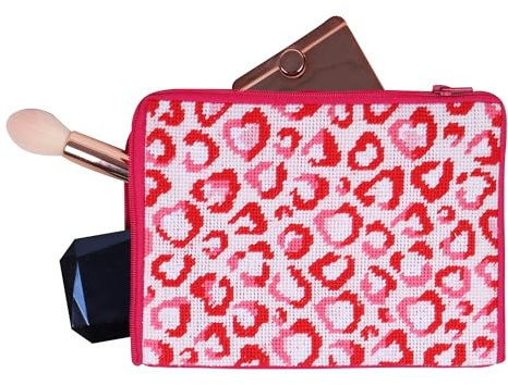 Trimits Nähen Sie Ihr eigenes Kosmetik-Täschchen Set – Halbstich, Wandteppich, Kreuzstich, Make-up, Reise-Essentials-Beutel - Liebe Leopard