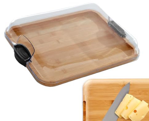 Charcuterie Board with Locking Lid, Double-Side Wooden Cutting Board, Large Rectangular Cheese Tray, Reusable Charcuterie Platter with Compartments, Multipurpose Food Serving Tray for Home Parties