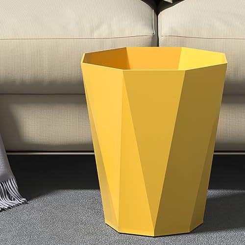 2025 Polygon Small Trash Can, Plastic Wastebasket Garbage Container Trash Bin Rubbish Can Paper Basket Office Organizer for Bathrooms, Laundry Room, Kitchen, Office, Kids Rooms & Dorms (Yellow)