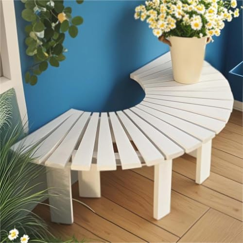 Yopappol Terrassenholzbank, Rundbank für den Außenbereich mit Lattensitz, rückenfreier Bankstuhl aus Massivholzlatten für Hinterhof, Garten, Poolrand, Eingangsbereich(Half Round)