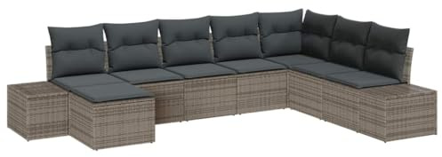 vidaXL Garten-Sofa-Set 8 pcs Grau 319 x 209 x 85 cm Poly Rattan, Garten und Terrasse, modernes Sofa-Set, UV-beständig, weiche Sitze, Flexibles Loungemöbel für draußen