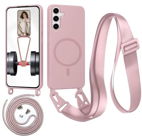 Beajew Handykette für Samsung Galaxy S25 Plus/S24 Plus Hülle mit Band [Kompatibel mit Magsafe] Flüssig Silikon Necklace Handyhülle Magnetische Schutzhülle zum Umhängen Kordel für S25 Plus, Sandpulver