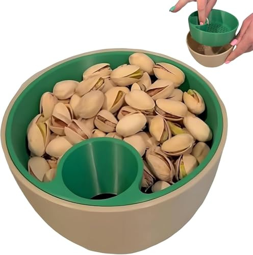 Dual-Chamber Pistachio Bowl Set with Shell Storage Holder, Double Dish Snack Serving Bowl with Food Compartment, Snack Serving Dish, Double Dish Nut Bowl for Pistachios, Peanuts, Nuts (Green)