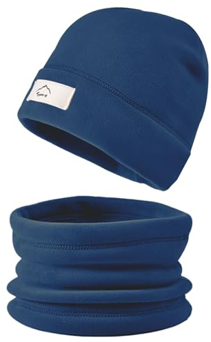 crazy bean Bonnet et Cache cou Enfant Polaire Ensemble Casquette Tour de cou Garcon Fille Chaud Épais Beanie Écharpe d'Hiver Bleu marine