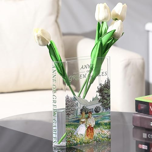 KRYSTHIA Buchvase aus Acryl, Buchvase für Blumen, buchförmige Vasen für Tulpen, kleine Vasen für Heimdekoration, Buchliebhaber-Geschenk für Büro, Wohnzimmer, Schlafzimmer, Bücherregal
