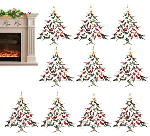 Hiemible Kolibri Christbaumschmuck Für Den Baum, 10 Stück Hängbarer Christbaumschmuck, 2D Acryl Stapelanhänger Bunte Deko Für Zuhause Garten Tischdekoration Präsentation