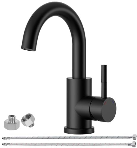Wasserhahn Bad Schwarz Matt Wasserhahn Küche Edelstahl 360° Drehbar | Waschtischarmatur 360°Drehbar Einhebelmischer Waschbecken für Badezimmer/Küche Auslaufhöhe 155 mm von BATHLAVISH