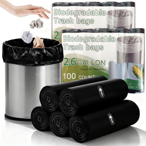 Lot de 200 sacs poubelle biologiques - 20 l - 20 par rouleau - Sacs poubelle bio - Pour la cuisine, le bureau - Noir - 200 pièces - 10 l
