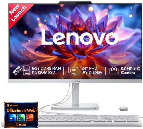 Lenovo 24 FHD All-in-One (AIO) Desktop - 16GB RAM - 512GB SSD - Intel Core - Office 365 for The Web | Stylish & Sleek - Stunning Display - Easy Task Management & Clear Calls - Fast & Quick Access