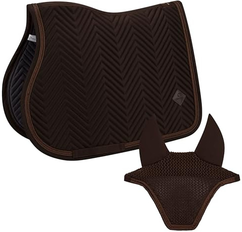Equimour Spring Schabracke Set Sage 2-teilig – Springschabracke & Fliegenhaube – Atmungsaktiv, rutschfest & Strapazierfähig – Elegantes Reitsport Turnier Set Warmblut/Full – Classic Sage