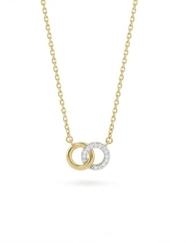 Suzan Gold® 375 Echtgold Halskette für Damen zweireihig mit zwei funkelnden Zirkonia Anhängern elegant filigran wasserfest hypoallergen – Lunara Twin – zeitloser Goldschmuck als Geschenk