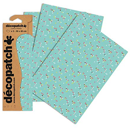 Décopatch C714O - A pocket of 3 sheets of printed paper 30x40 cm, Triangles blue background Customisable Décor - Completely Personalise - Creative + Leisure