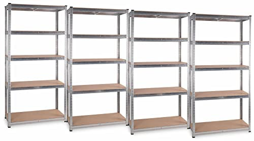 Stagecaptain Heavyrack HR-175 SR Ensemble de 4 Étagères Rangement - Charge Lourde à 5 étages de 175 kg - 875 kg Max - Meuble de Garage Atelier en Acier et Bois MDF - Argent
