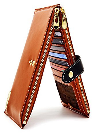 ANDOILT Femmes Multi Portefeuille en Cuir Blocage RFID Card Organizer avec Poche Zippée Sac À Main pour Téléphone Portable Marron