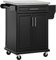 HOMCOM Wooden Kitchen Island on Wheels, Serving Cart Storage Trolley with Stainless Steel Top, Drawer, Side Handle and Rack, Black