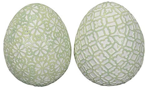 dekoratives frühlingshaftes mittleres Deko-Ei Keramik-Ei Oster-Ei mit Ornamentstruktur grün weiß (2)