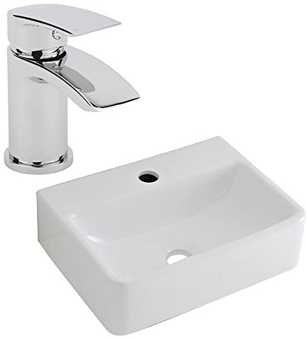 Milano Farington Rectangular Countertop Bathroom Basin Sink Mono Mixer Tap - 400mm x 295mm
