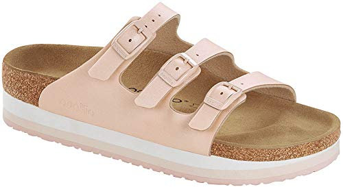 Birkenstock Women's Florida Platform Sandal ICY Metallic Light Rose Birko Flor Size 40 N EU
