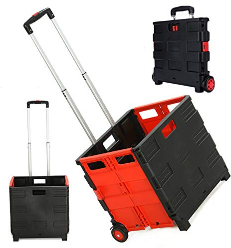 Acyon 65L Einkaufstrolley Einkaufswagen klappbar bis 40kg, Einkaufstransportwagen Klappbox Shopping Trolley Faltbox mit Rollen,Verstellbarer Griff,B